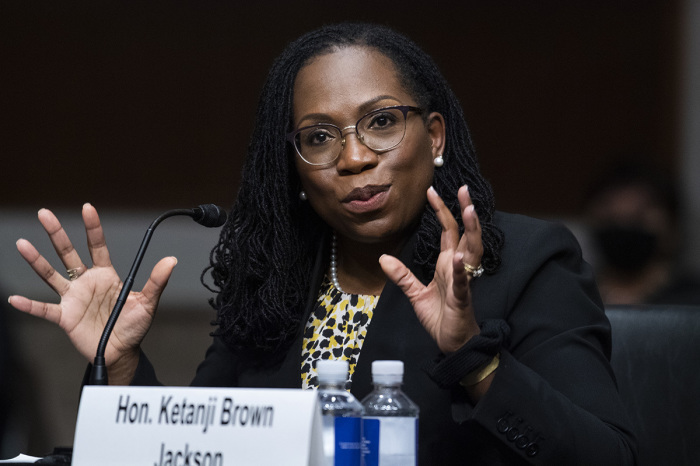 Ketanji Brown Jackson, nominee to be U.S. Circuit Judge for the District of Columbia Circuit, testifies during her Senate Judiciary Committee confirmation hearing in Dirksen Senate Office Building on April 28, 2021, in Washington, D.C. 