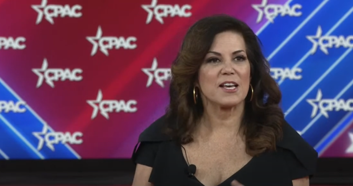 Former NBC sports reporter Michele Tafoya speaks at the 2022 Conservative Political Action Conference in Orlando, Florida, Feb. 25, 2022.