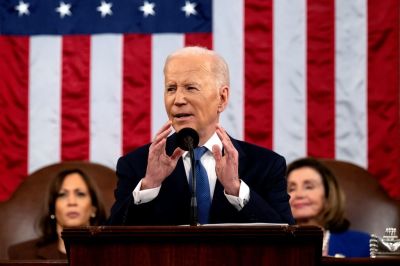 President Joe Biden delivers the State of the Union address during a joint session of Congress in the U.S. Capitol House Chamber on March 1, 2022 in Washington, DC. 