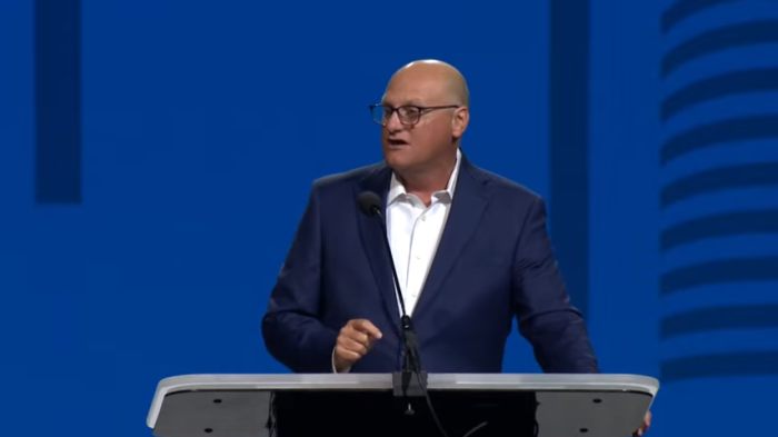 Willy Rice, the pastor of Calvary Church in Clearwater, Florida, speaks at the 2021 SBC Annual Meeting in Nashville, Tennessee.