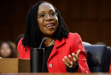 Justice Ketanji Brown Jackson testifies during her confirmation hearing before the Senate Judiciary Committee in the Hart Senate Office Building on Capitol Hill, March 22, 2022 in Washington, D.C.