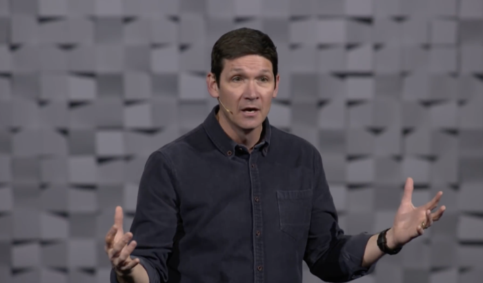 Pastor Matt Chandler preaches a sermon titled 'What We'll Face' at The Village Church in Flower Mound, Texas, on March 20, 2022. 
