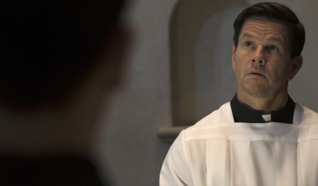 Mark Wahlberg and Mel Gibson star in "Father Stu."
