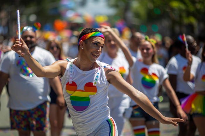 People from the Walt Disney Company participate in the annual LA Pride Parade in West Hollywood, California, on June 9, 2019. 