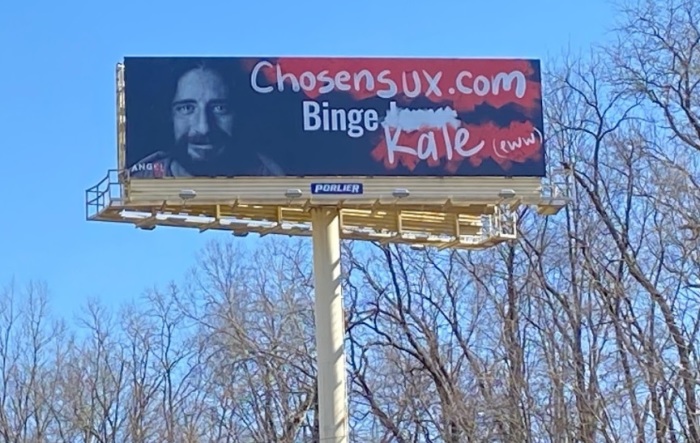 The Christian streaming series 'The Chosen' unveiled a satirical billboard campaign that depicts fake vandalisms of its signs and a link to a website that shows a comedy sketch encouraging people to watch the series. 