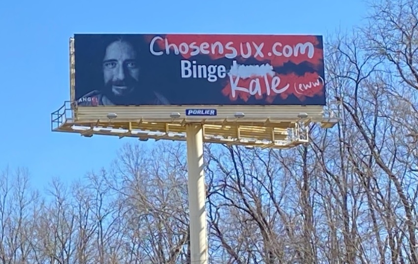 The Christian streaming series "The Chosen" unveiled a satirical billboard campaign that depicts fake vandalisms of its signs and a link to a website that shows a comedy sketch encouraging people to watch the series. 