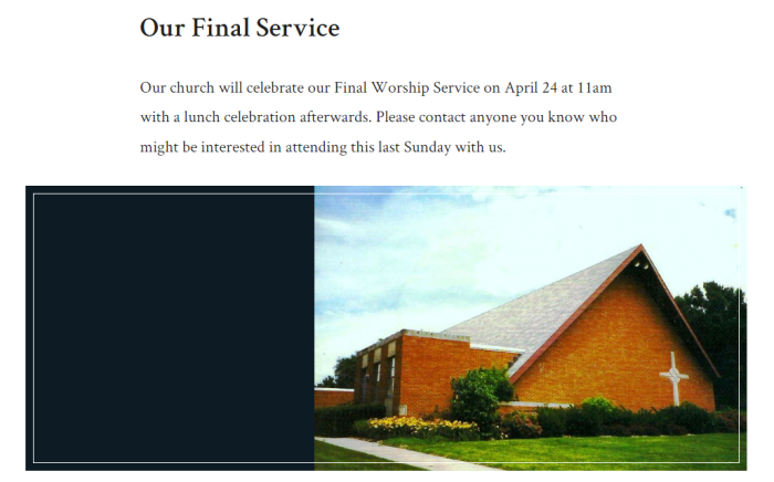 First Presbyterian Church of Des Moines in Iowa will hold it's final service on April 24, 2022, after nearly 170 years of ministry.