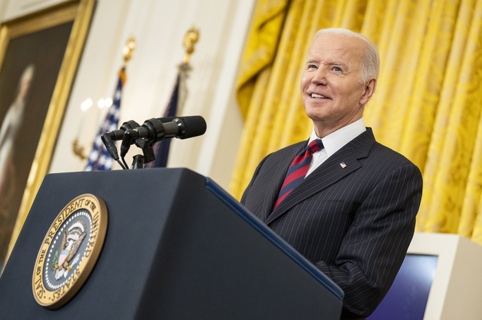 President Joe Biden delivers remarks in the East Room of the White House in Washington, D.C., on March 15, 2022. 