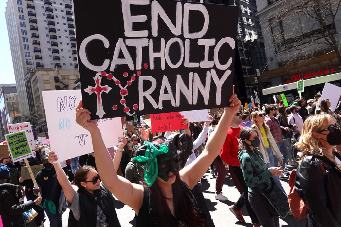 Abortion activists march through downtown Chicago, Illinois, on May 07, 2022.