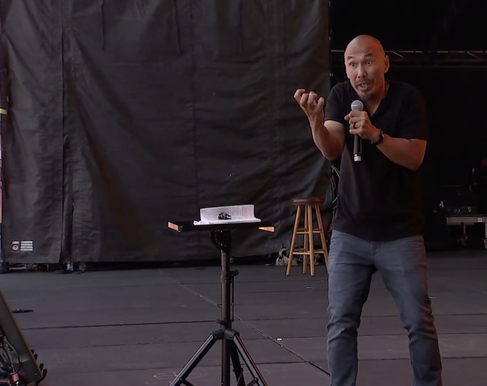 Pastor Francis Chan speaks at The Send Christian festival in Kansas City, Missouri, on May 14, 2022. 