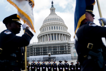 Law enforcement officers participate in the National Peace Officers Memorial Service at the U.S. Capitol in Washington, D.C., on May 15, 2022.