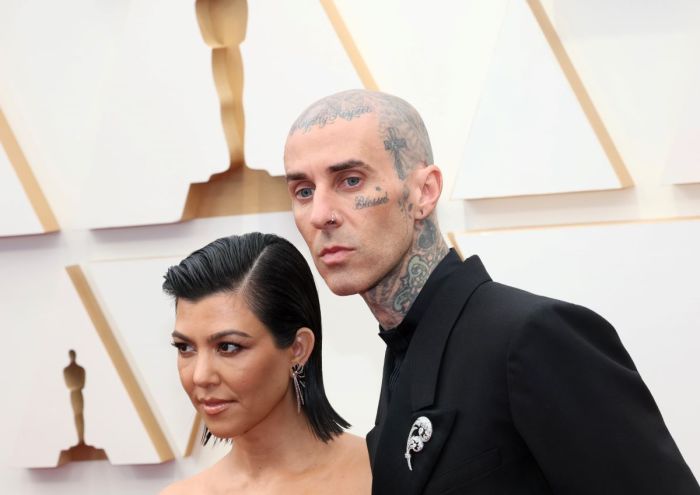 Kourtney Kardashian and Travis Barker attend the 94th Annual Academy Awards at Hollywood and Highland on March 27, 2022, in Hollywood, California. 