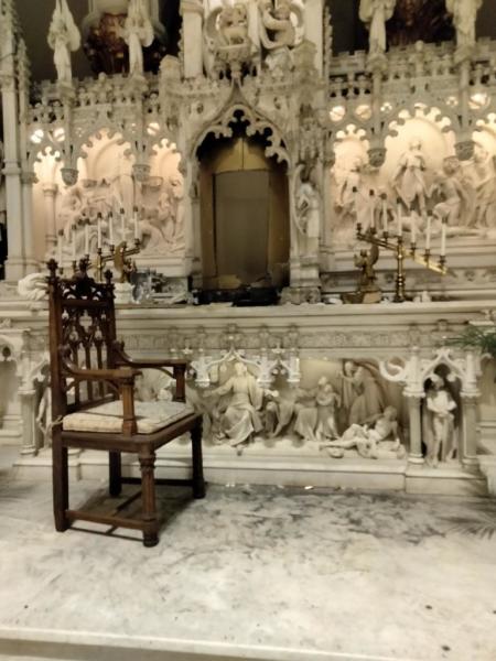 The desecrated altar at the St. Augustine Roman Catholic Church in the Park Slope neighborhood of Brooklyn, New York, after thieves made off with the church's $2 million golden tabernacle.
