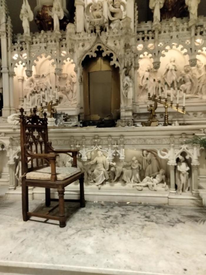 The desecrated altar at the St. Augustine Roman Catholic Church in the Park Slope neighborhood of Brooklyn, New York, after thieves made off with the church's $2 million golden tabernacle. 