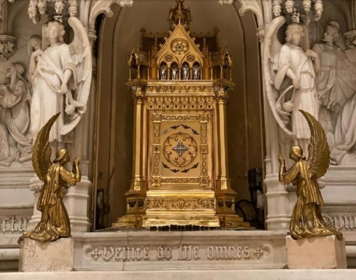 The altar containing the $2 million golden tabernacle at the St. Augustine Roman Catholic Church in the Park Slope neighborhood of Brooklyn, New York, before it was desecrated by thieves.