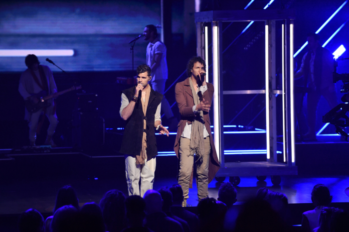 For King & Country perform at the 2022 K-LOVE Fan Awards in Nashville, Tennessee.