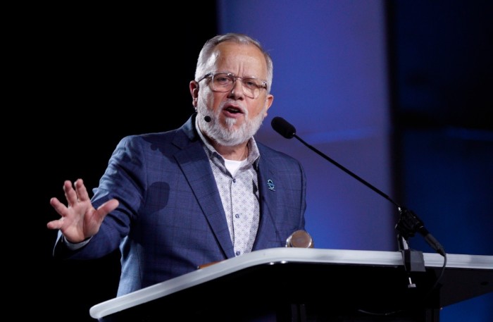Outgoing Southern Baptist Convention President Ed Litton speaks at the SBC Annual Meeting in Anaheim, California on June 14, 2022.