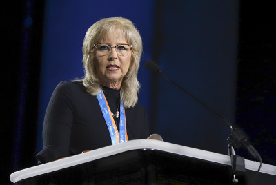 Credentials Committee Chair Linda Cooper presents a recommendation to messengers at the 2022 SBC Annual Meeting. The committee's recommendation to form a study committee to provide clarity in the use of the word 'pastor' was later withdrawn. 