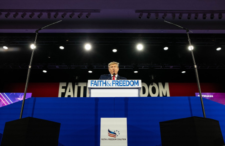 Former U.S. President Donald Trump gives the keynote address at the Faith & Freedom Coalition during their annual "Road To Majority Policy Conference" at the Gaylord Opryland Resort & Convention Center June 17, 2022, in Nashville, Tennessee.