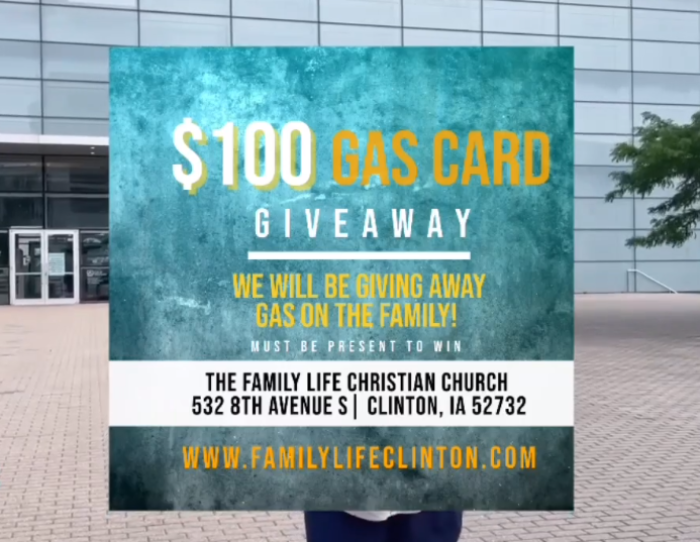Family Life Christian Church in Clinton, Iowa, is offering gas cards at a church event on June 25, 2022.