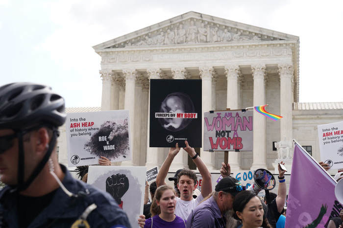 Demonstrators gather outside the U.S. Supreme Court in Washington, D.C., on June 24, 2022.