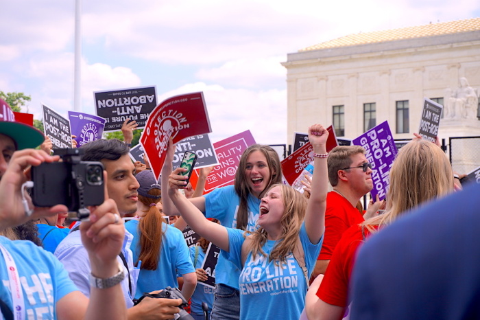 Pro-lifers rejoice at the U.S. Supreme Court in Washington, D.C., following the Dobbs v. Jackson Women's Health decision, June 24, 2022. 