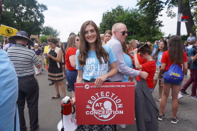 Brooke Paz of Students for Life of America gathered in front of the Supreme Court of the United States to express support for the Dobbs v. Jackson Women's Health decision, June 24, 2022. 