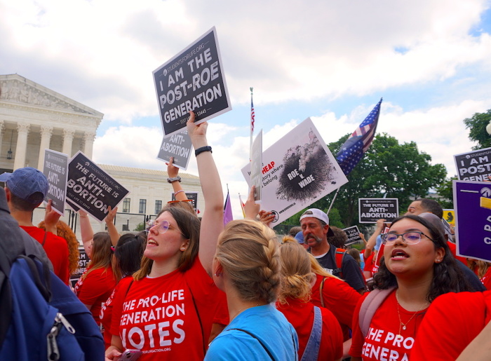 Hundreds rally outside the United States Supreme Court following the Dobbs v. Jackson Women's Health Organization decision, June 24, 2022.