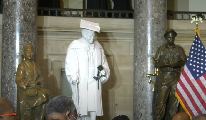 An 11-foot statue honors the legacy of Mary McLeod Bethune (1875-1955), a civil rights activist, educator and presidential advisor, at the National Statuary Hall in the U.S. Capitol.