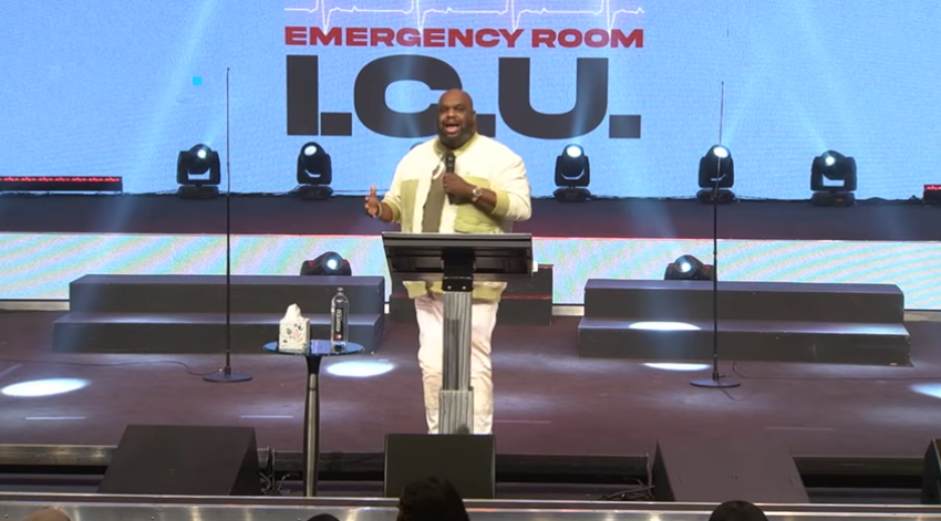 Pastor John Gray preaches in March 2022 at Relentless Church.