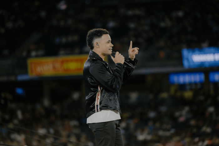 Tauren Wells performs at the 'Come Home to Hope' event on Aug. 6, 2022 at Yankee Stadium in New York City. 