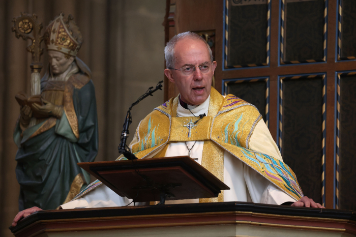 Justin Welby, the archbishop of Canterbury, delivers his Easter sermon at Canterbury Cathedral on April 17, 2022, in Canterbury, England. 