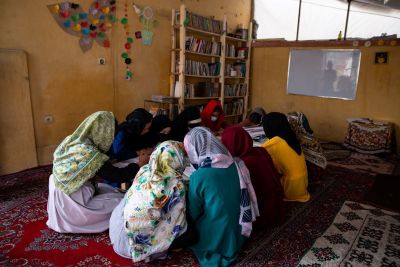 Girls attend class at a secret school on August 14, 2022 in Kabul, Afghanistan. Secondary education for girls has been banned since shortly after the Taliban regained control of Afghanistan one year ago, spurring the creation of secret, unofficial schools for older girls.