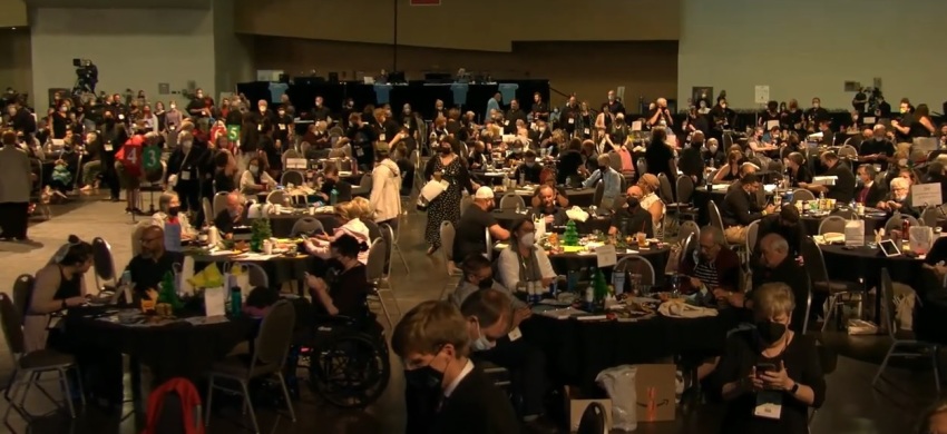 Delegates gather for the afternoon plenary session of the Evangelical Lutheran Church in America Churchwide Assembly in Columbus, Ohio, on Aug. 11, 2022. 