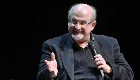 British author Salman Rushdie speaks as he presents his book "Quichotte" at the Volkstheater in Vienna, Austria, on November 16, 2019. 