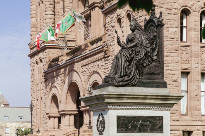 The monument to Queen Victoria outside the Ontario Legislative Building at Queen’s Park in Toronto. 
