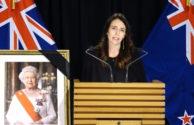 Prime Minister Jacinda Ardern pays tribute to Queen Elizabeth II in September 2022. 