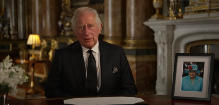 King Charles III addresses the U.K. and the world on Friday, Sept. 9, 2022, following the death of his mother, Queen Elizabeth II, on Thursday. 