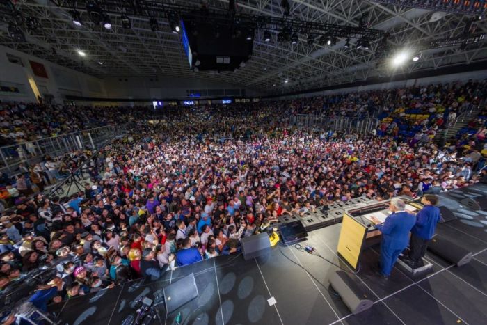 Franklin Graham speaks during the two-night Festival of Hope Billy Graham Evangelistic Association outreach event at Steppe Arena in Ulaanbataar, Mongolia, in September 2022. 