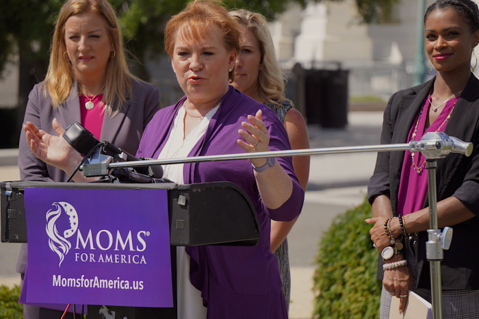 Kimberly Fletcher, the president and founder of Moms For America, speaks at a Capitol Hill press conference unveiling the organization's 'Congressional Report Card' grading lawmakers on how effectively they voted to advance '12 key issues that matter most to moms,' Sept. 14, 2022.
