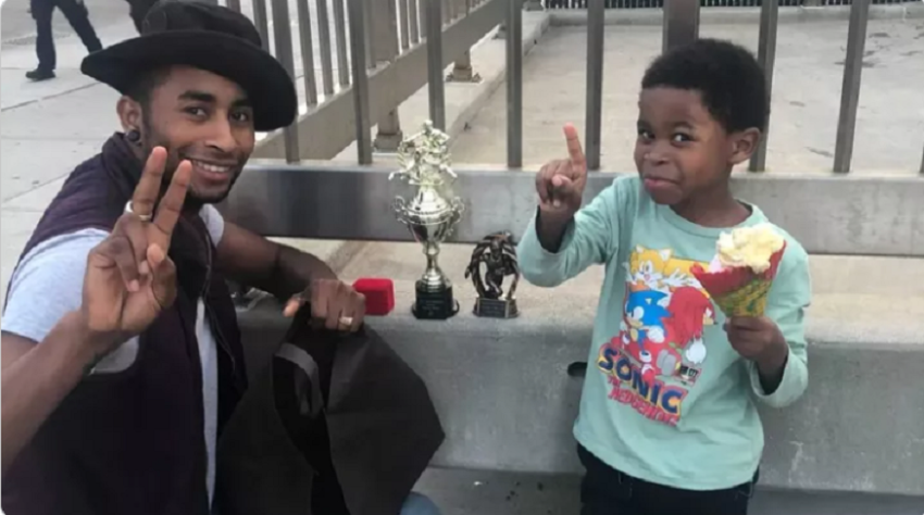 Derrick Merdy (L) and his late son Zachary, 7, in happier times.