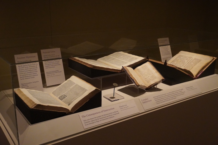 Ancient Samaritan texts are displayed at the Museum of the Bible on Sept. 15, 2022. 