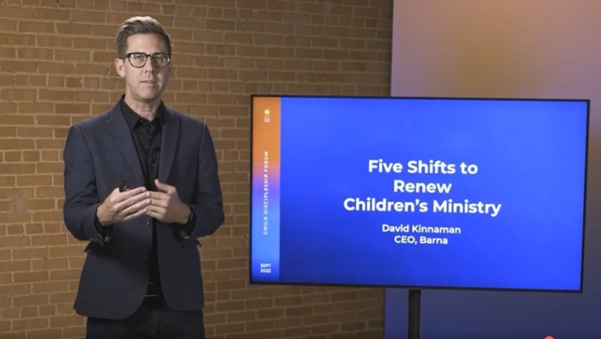 David Kinnaman, CEO of The Barna Group, gives a video presentation at the Awana Child Discipleship Forum on Thursday, Sept. 22, 2022.