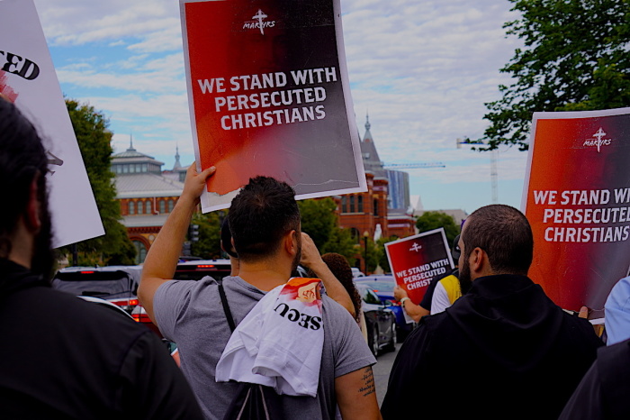 Attendees march the streets of Washington, D.C., during the March For The Martyrs on Sept. 24, 2022. 