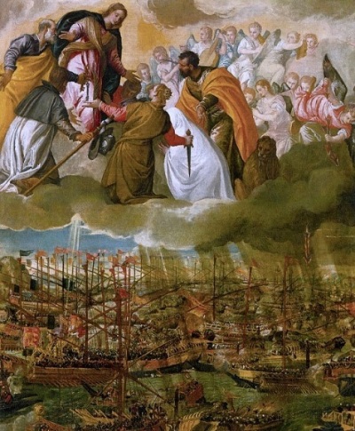 The 1571 battle of Lepanto, in which the Holy League successfully defeated a Muslim Ottoman force near the coast of Greece. 