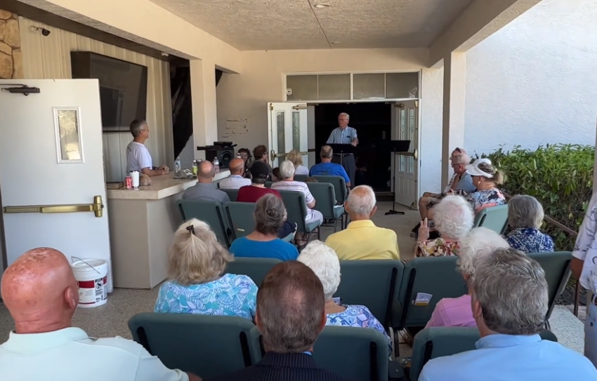 Members of Southwest Baptist Church in Fort Myers, Florida, worshiped on Oct. 2, 2022, in the aftermath of Hurricane Ian.