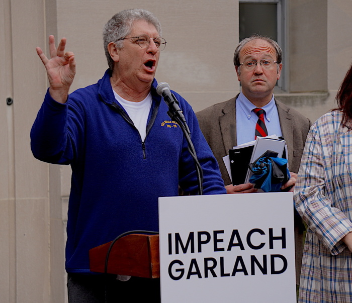Pro-life activist Randall Terry speaks at a protest calling for the impeachment of United States Attorney General Merrick Garland, Oct. 5, 2022.