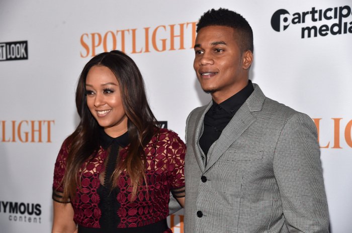 Actors Tia Mowry and Cory Hardrict attend a special screening of Open Road Films' 'Spotlight' at The DGA Theater on Nov. 3, 2015, in Los Angeles, California. 