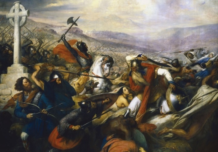 The Battle of Tours, a major battle in 732, as depicted in a 19th century painting. 