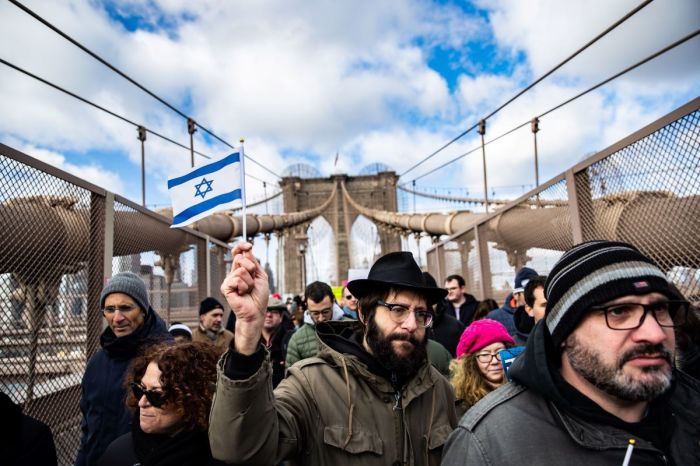 People participate in a Jewish solidarity march on January 5, 2020, in New York City. The march was held in response to a recent rise in anti-Semitic crimes in the greater New York metropolitan area. 